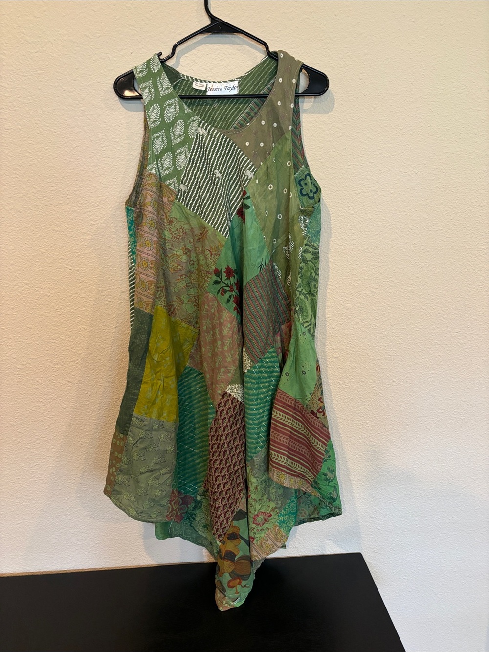One Size Boho Green Patchwork Tank Dress by Jessica Taylor